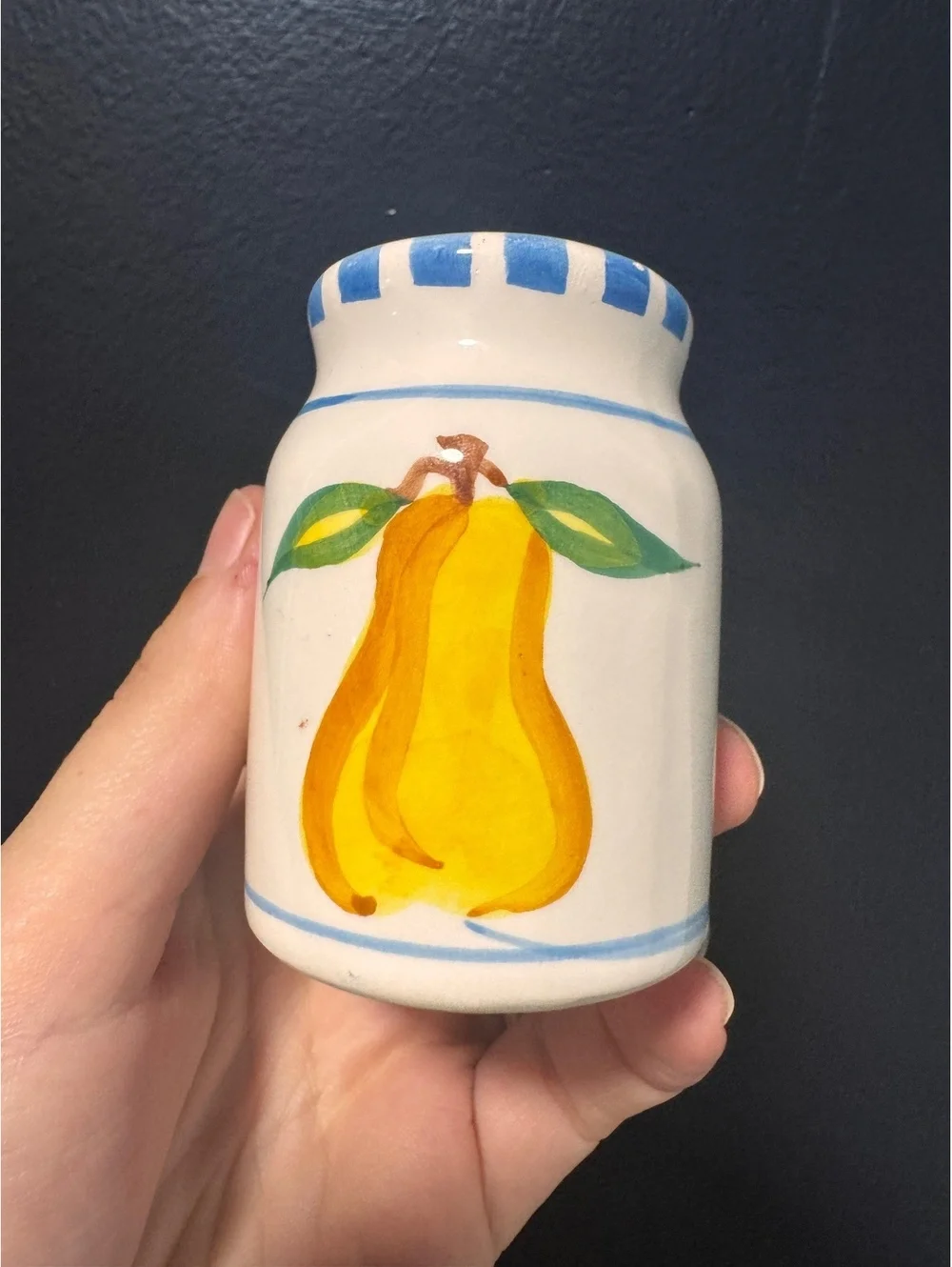 Hand-Painted Ceramic Napkin Holder and Salt & Pepper Shakers with Fruit Motif